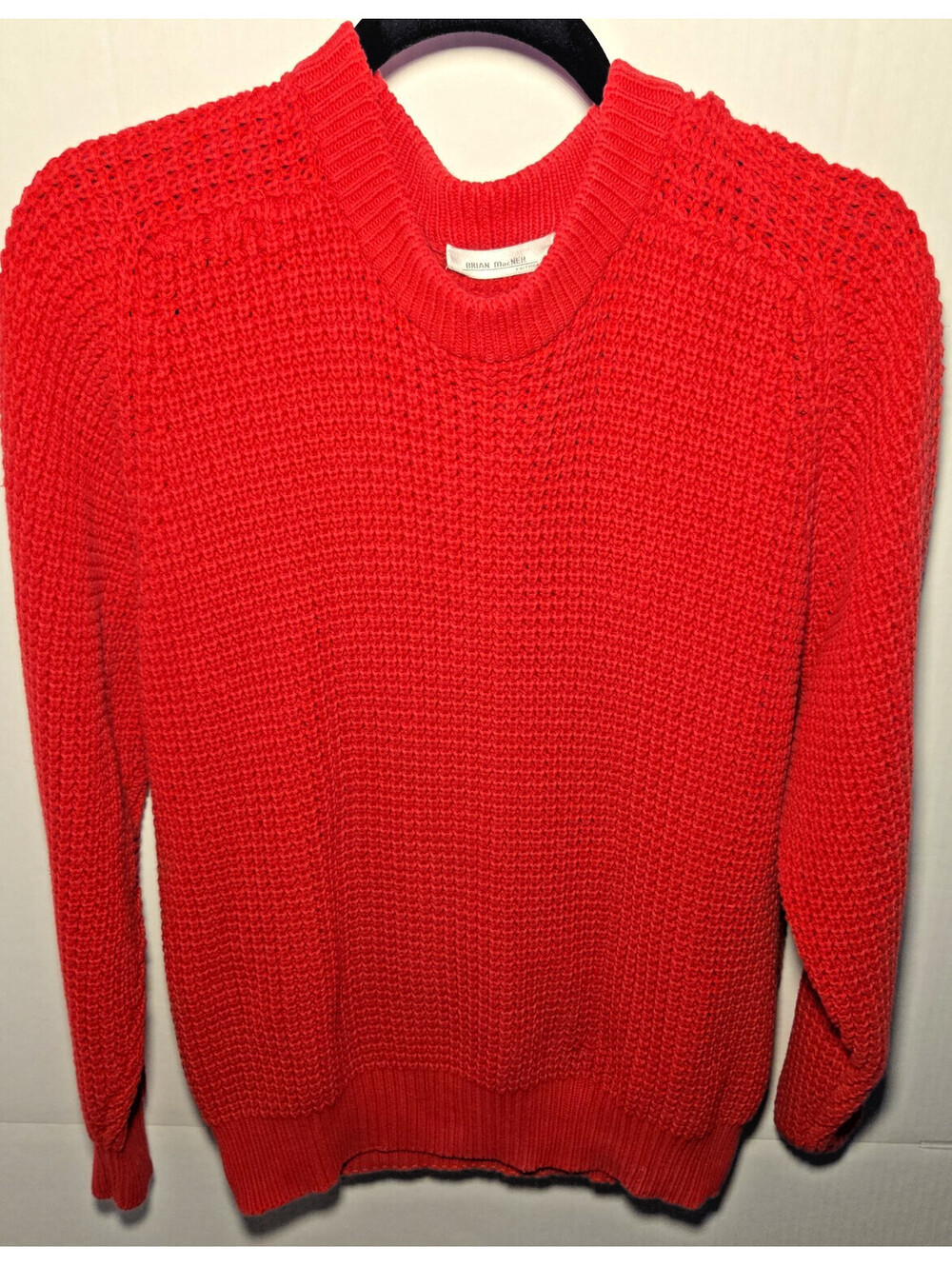 Brian MacNeil Red Chunky Knit Sweater Mens Small Vintage Cotton Crewneck